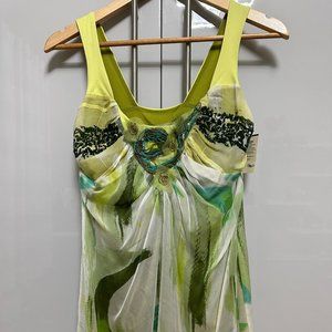 NWT Legatte Blouse Top S Made in Italy Green Abstract Beaded Designer MSRP: $310